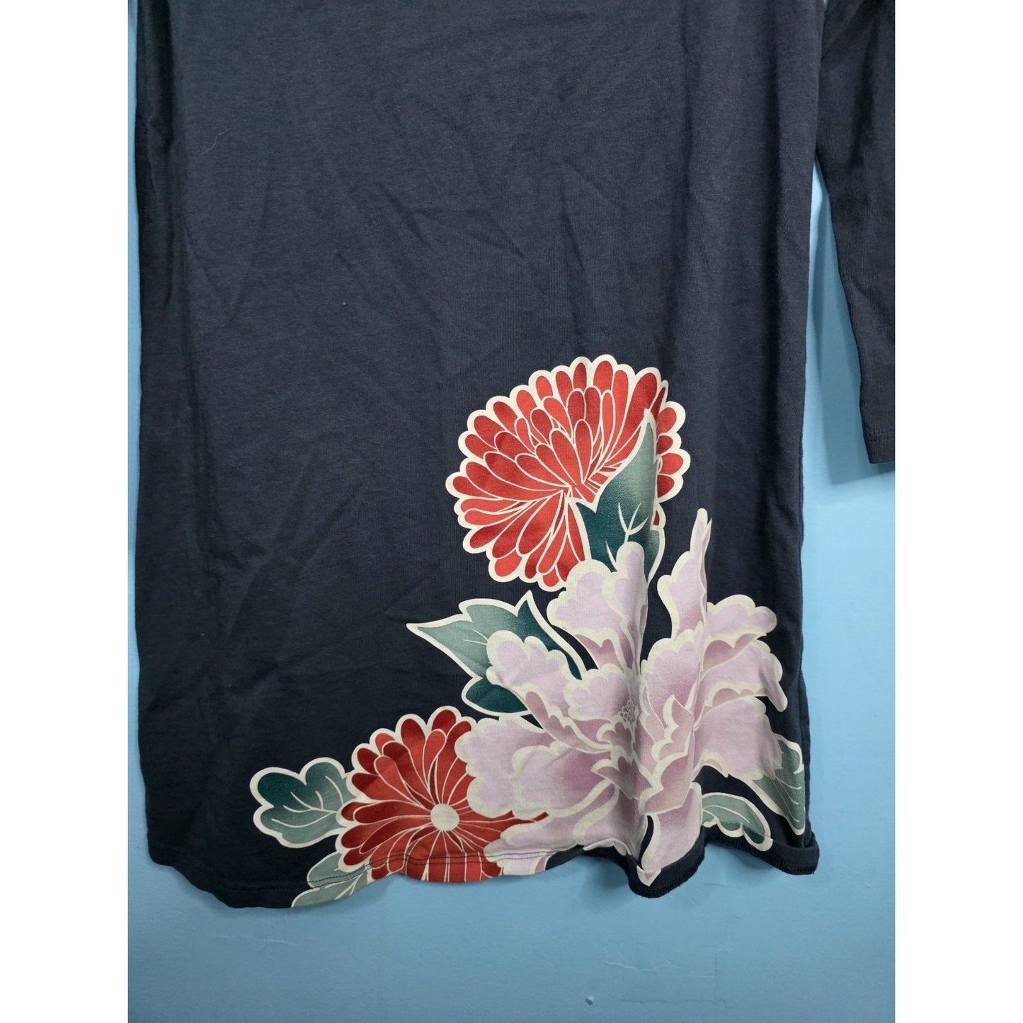 Tea Collection Girls Dress Size 10 Navy Blue Chrysanthemum Long Sleeves Cotton