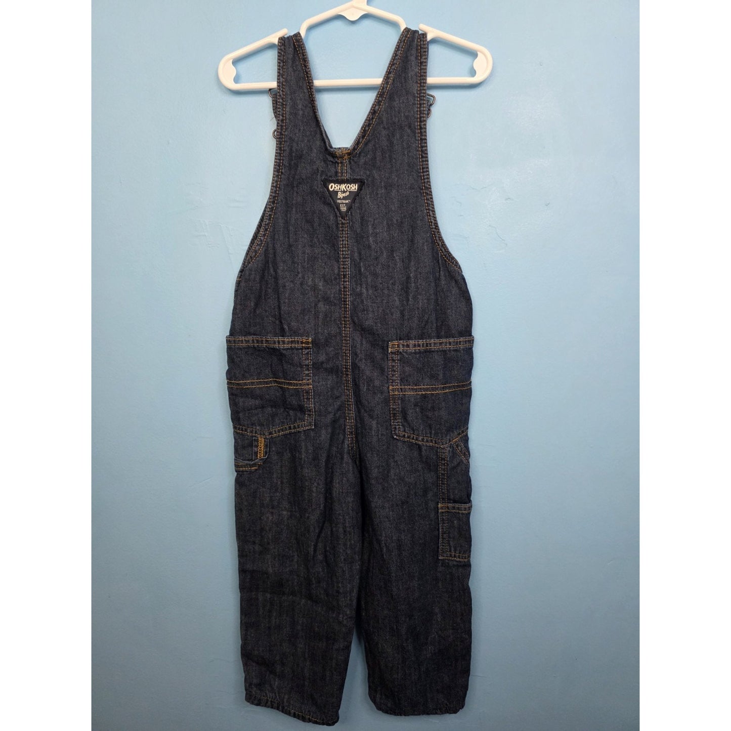 OshKosh Bgosh 3T Denim Buffalo Plaid Flannel Lined Bibs Overalls Jean Toddler