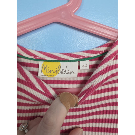 Mini Boden Pink Striped Top Floral Unicorn Skirt Dress Long Sleeve Girls SZ 6/7