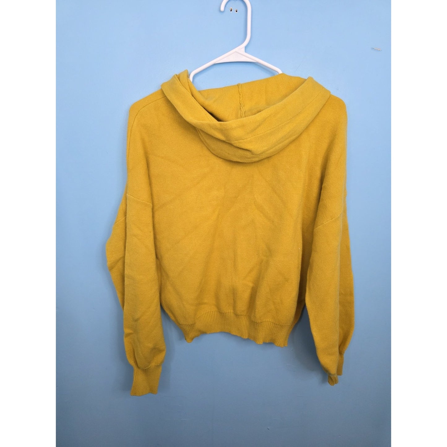 Philosophy Womens Hooded Pullover Sweater Size Lg. Lace Up Yellow Viscose Blend