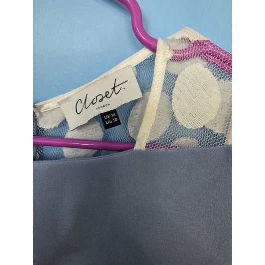 Closet London Women's Size 10 Blue White Polka Dot Lace Sleeveless Mini Dress
