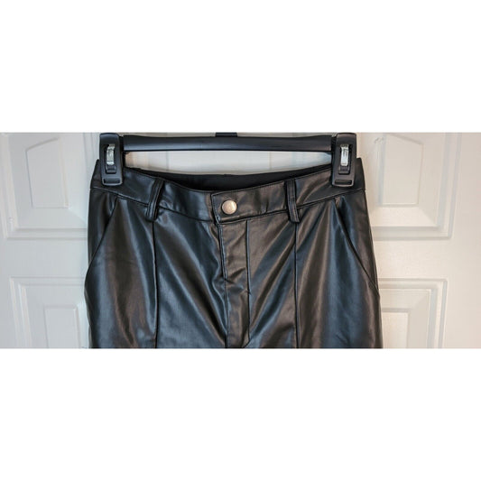 Women's Ayla Black Faux Leather Pants With Front Slit Size Small