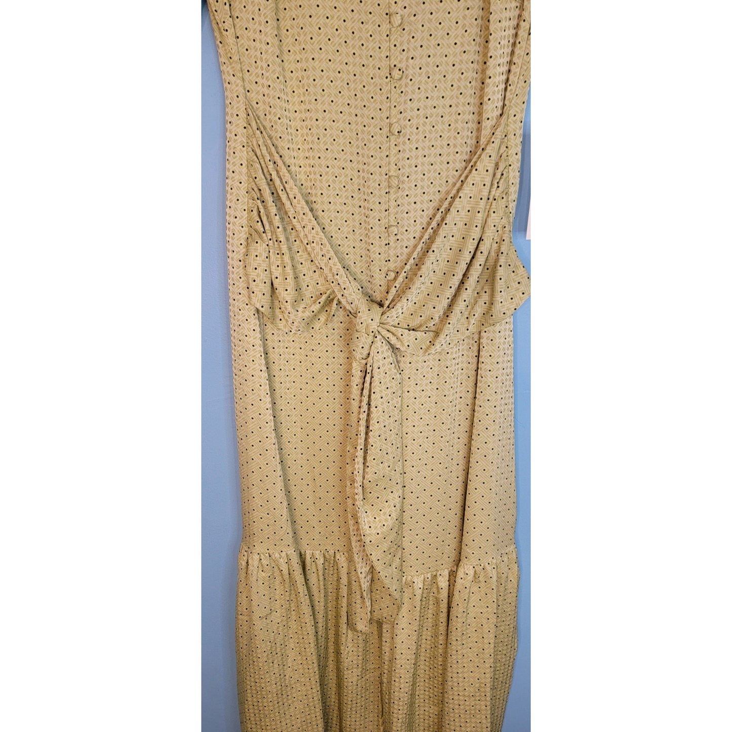 Love, Whit Citron Dot Midi Maxi Dress Womens Sz XS Tie Waist Green Whitney Port