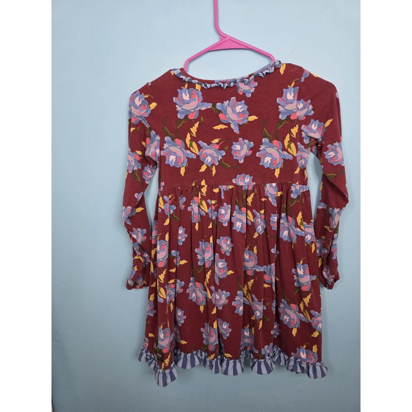 Matilda Jane Dress 8 Winifred Burgundy Blue Floral Ruffle