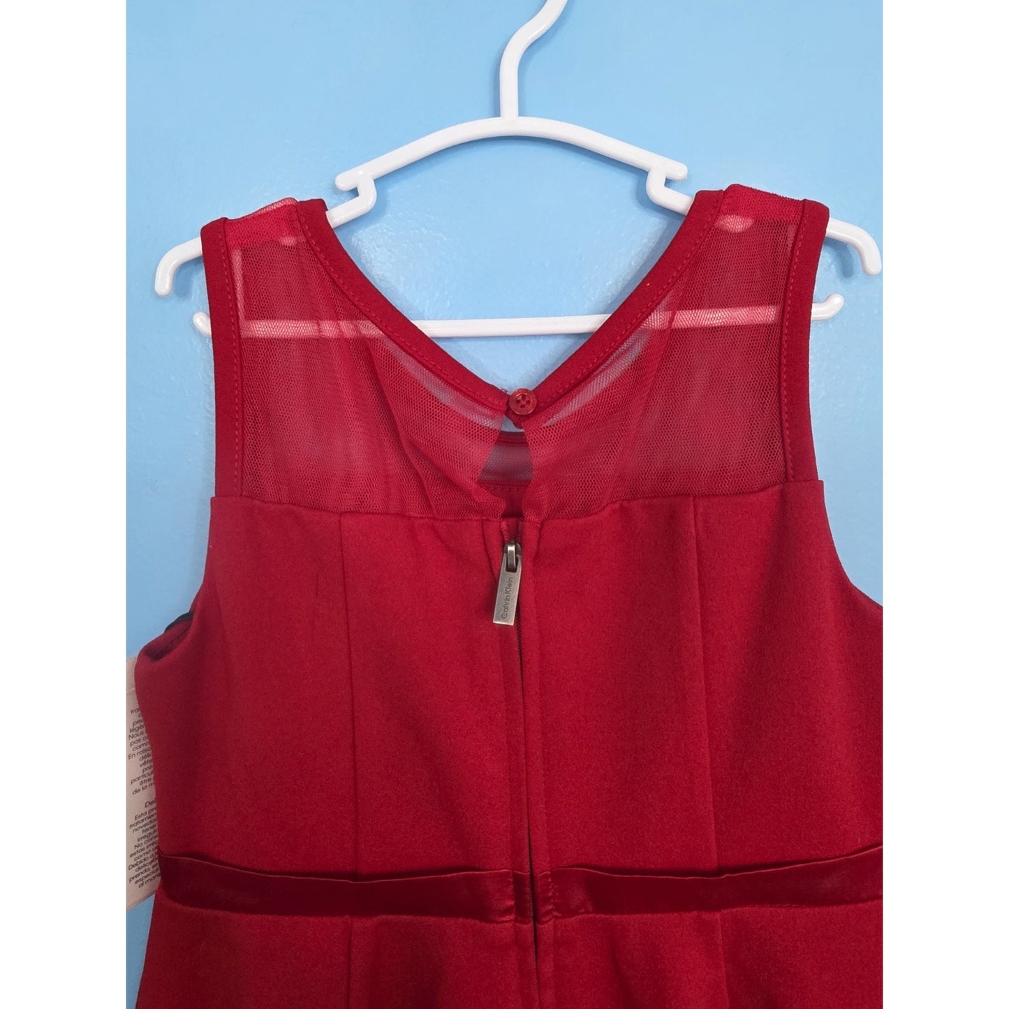 Calvin Klein Illusion Size 6 Mesh Bow Front Dress, Girls Red Sleeveless MSRP $74