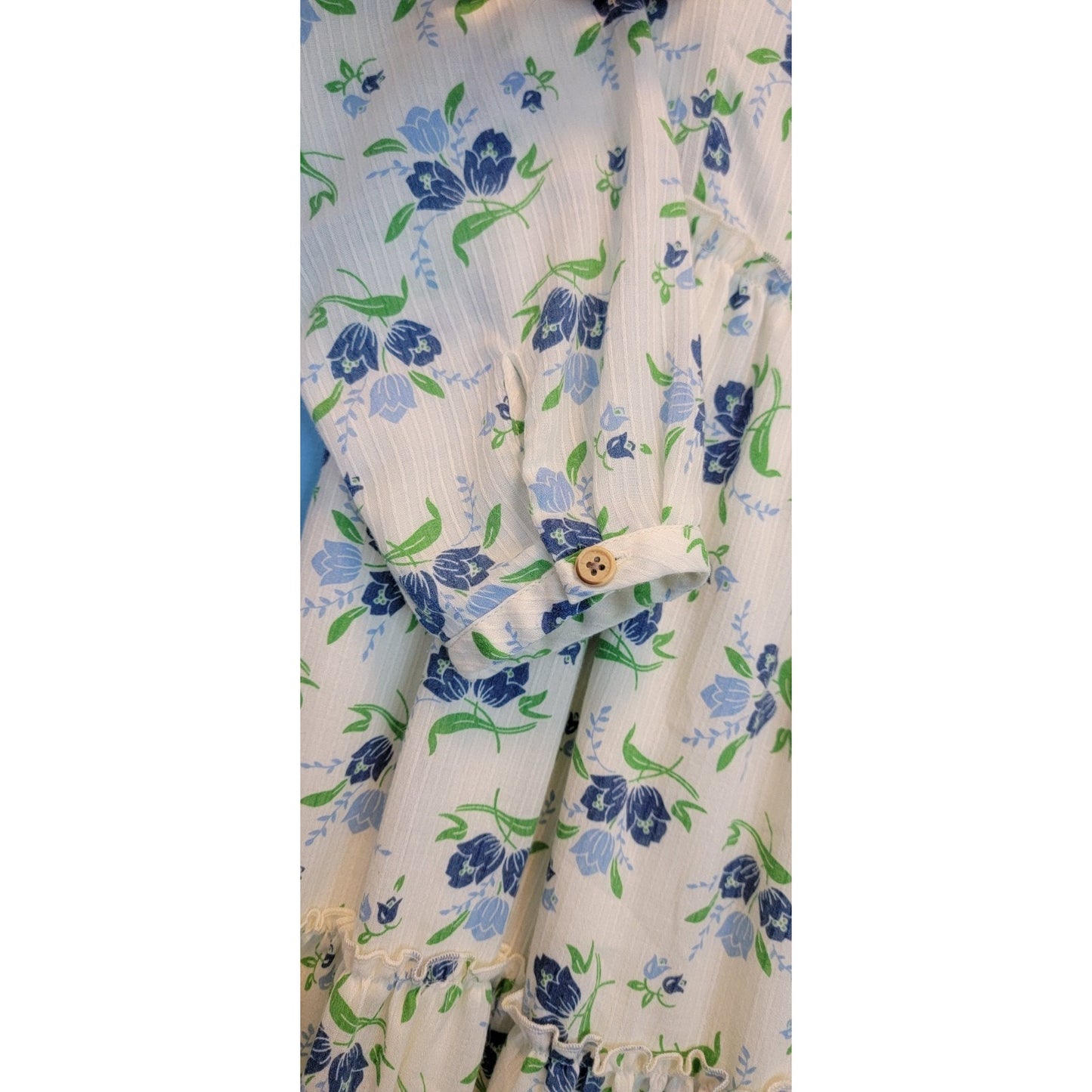 Sweet Baby Jamie Ivory Floral Print Tiered 3/4 Sleeve Midi Dress Size Medium