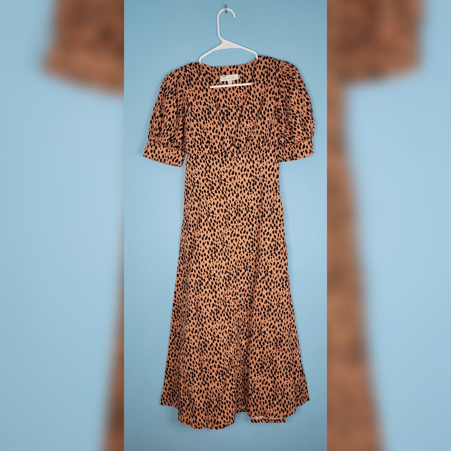RTR Love, Whit Dotted Puffed Sleeve Midi Dress Small