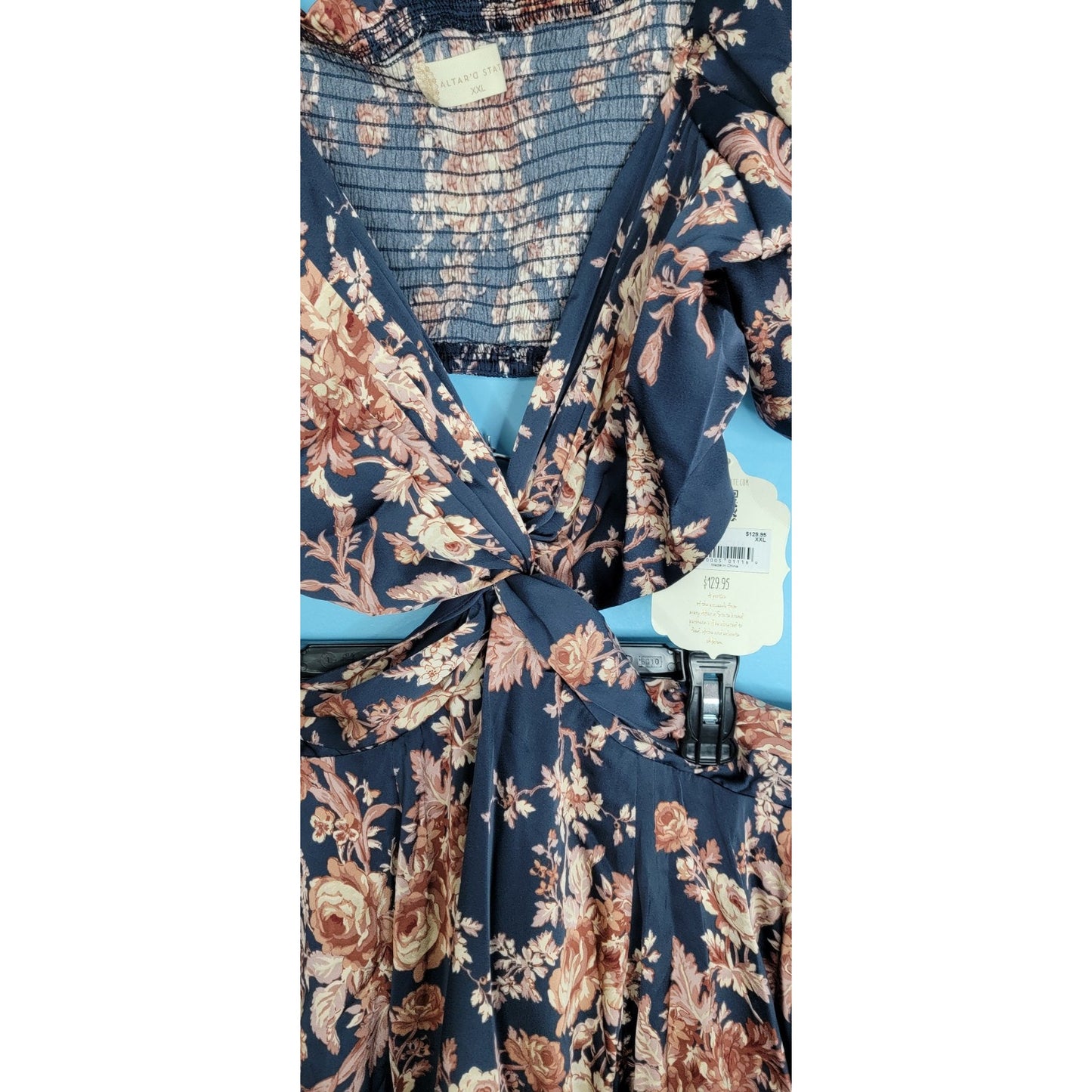 NWT Altar'd State Size XXL Navy Blue Floral Dress With Cut Outs Open Back Zipper