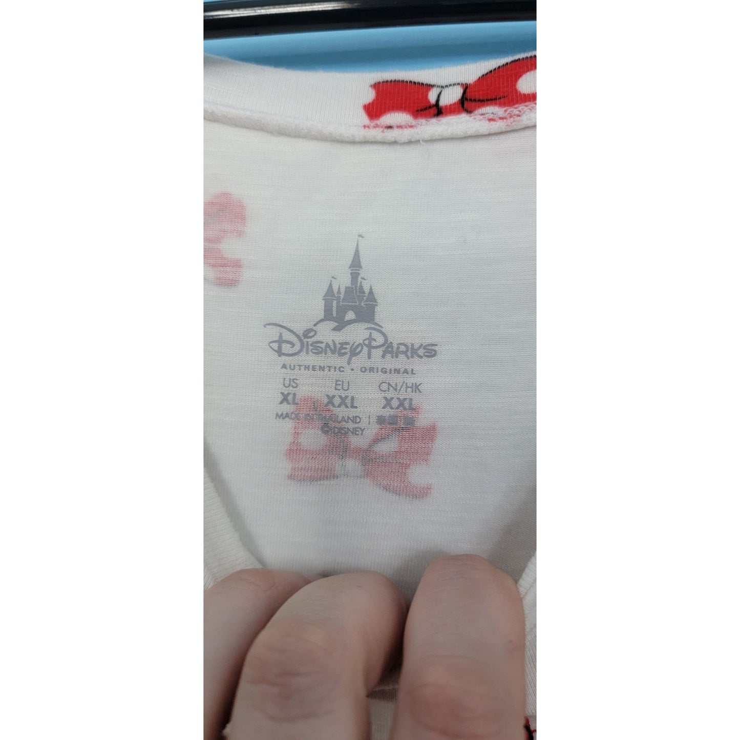 Disney Parks Womens T-Shirt XXL Red White Minnie Mouse Bow Print Slit Back