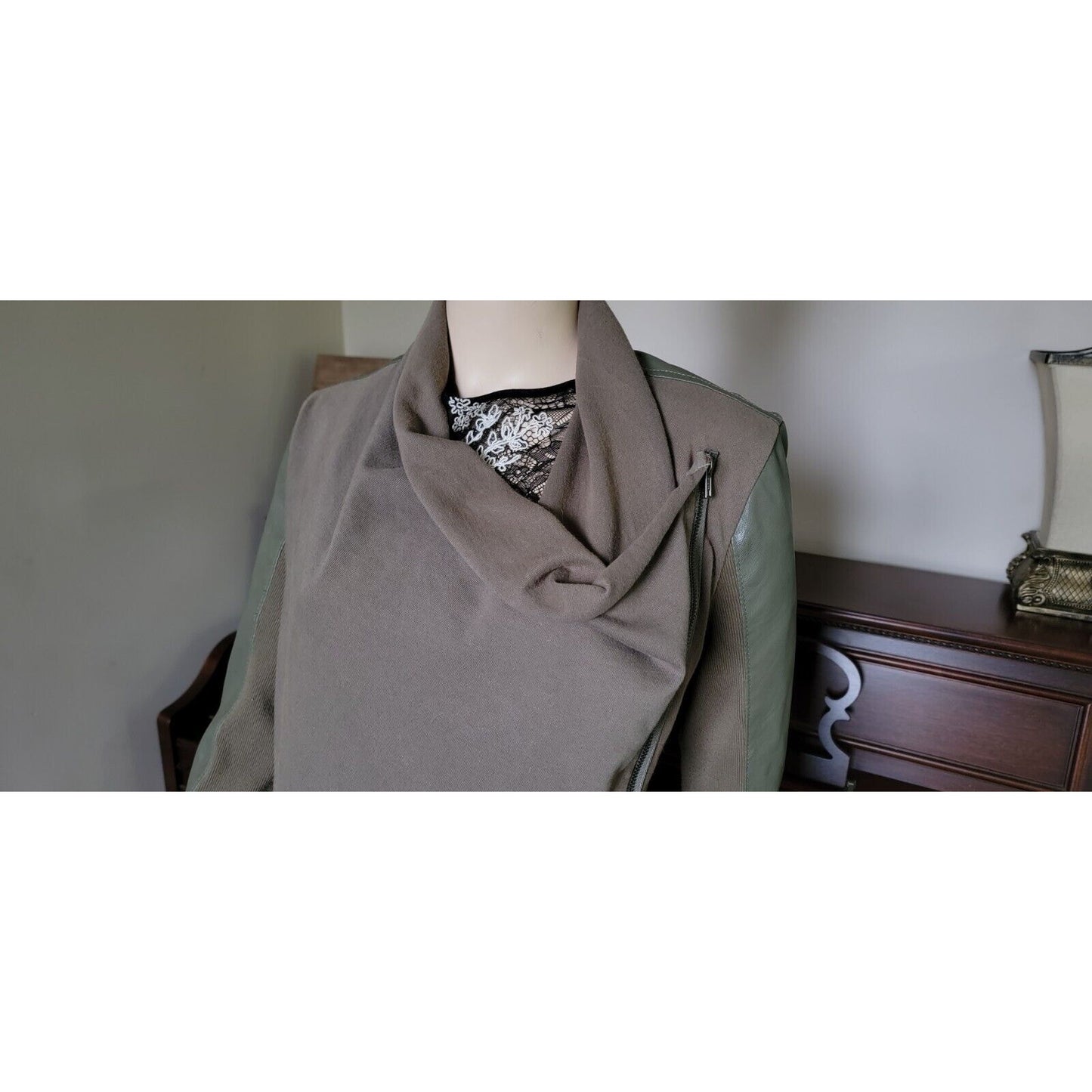 Blank NYC Faux Leather And Fabric Jacket Olive Green Biker Style Size Small