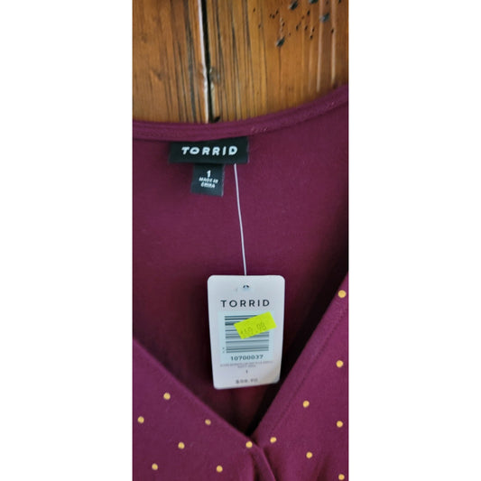 NWT Torrid Size 1 Burgundy Orange Polka Dot 3/4 Sleeve Summer Dress With Tags