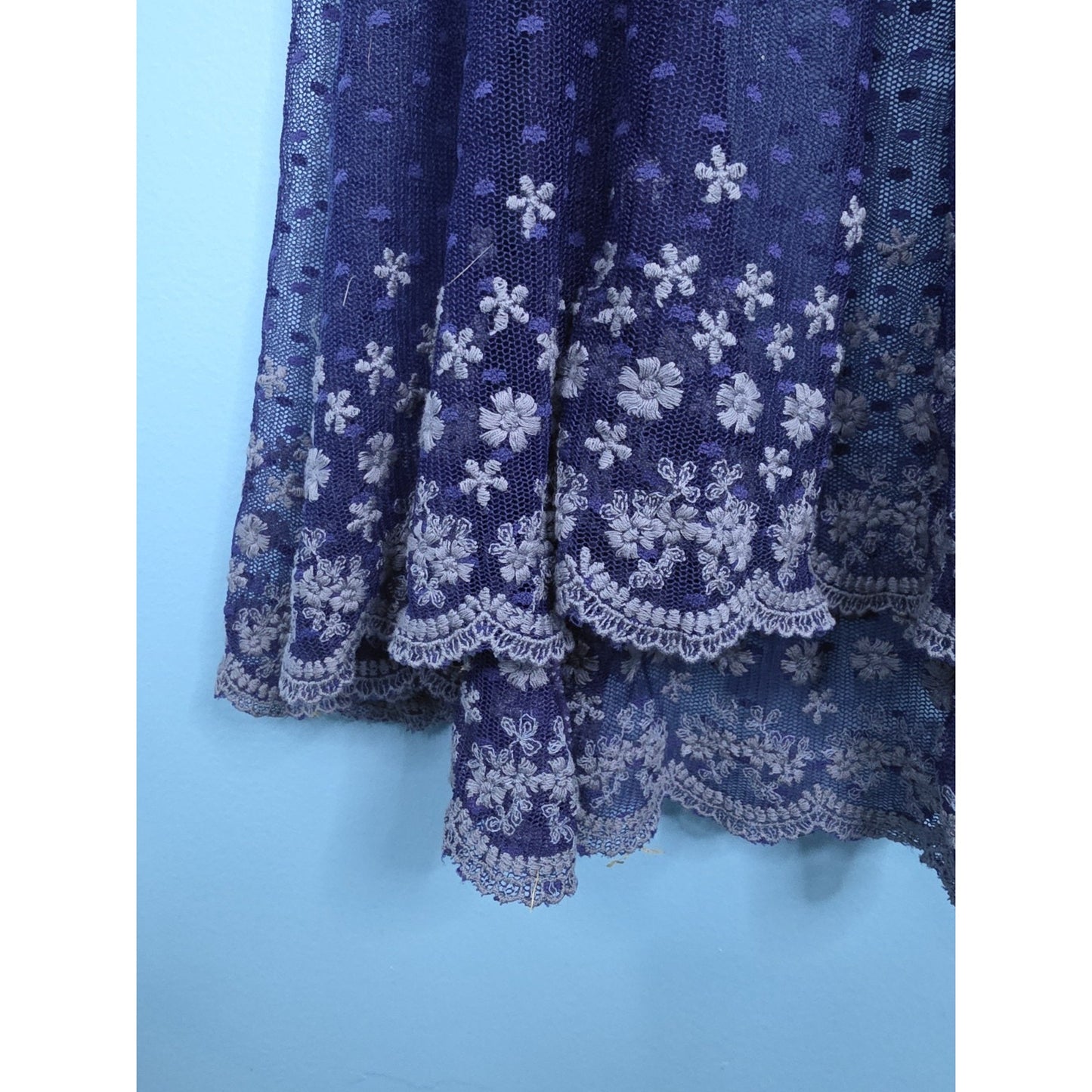 Intimately Free People Navy Swiss Dot Sheer Lace Midi Slip Dress Size Medium
