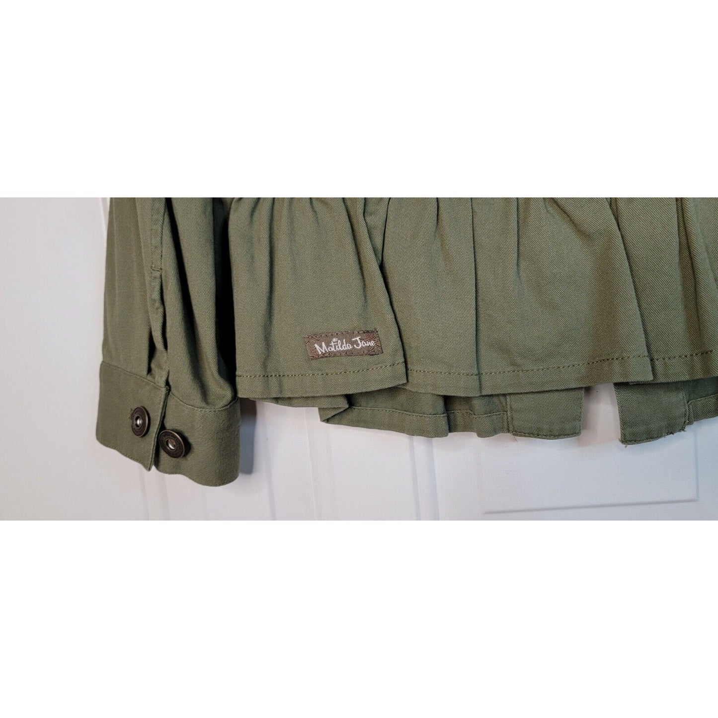Matilda Jane Embroidered Patchwork Military Jacket Sz XS Army Olive Green Artsy