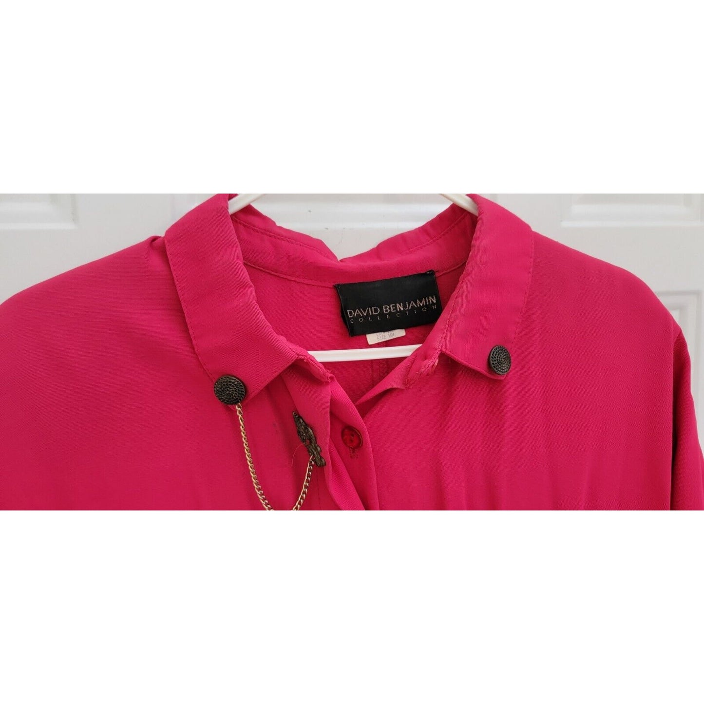 1980s David Benjamin Shin Length Pinky Red Belted Dress With Brooch Size 16