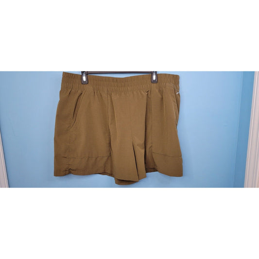 Athleta Textured Brooklyn Shorts Women Sz XL Yellow/Brown Pleated