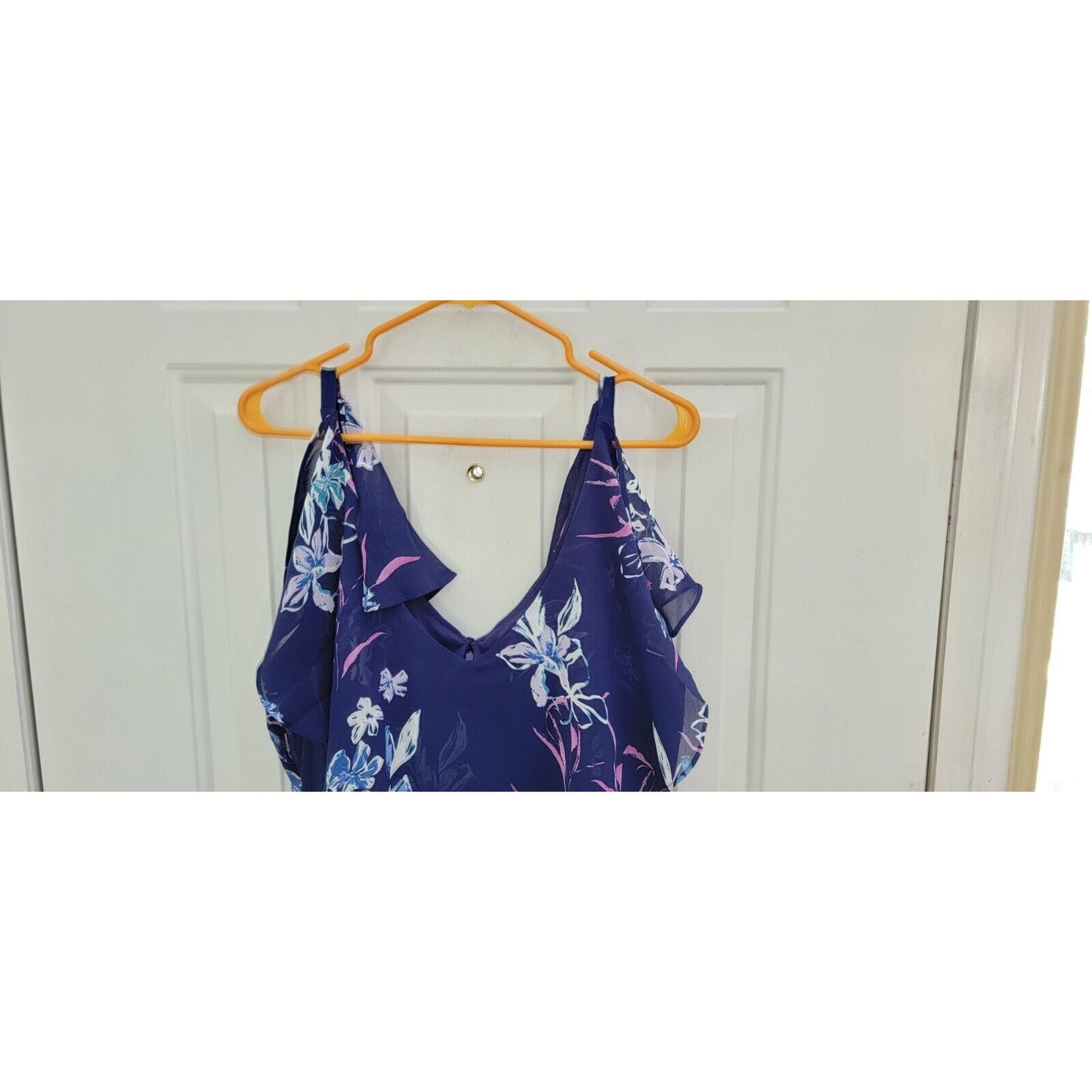 LANE BRYANT Floral Flutter Midi Dress Size 22 Chiffon Navy Blue Cocktail Wedding