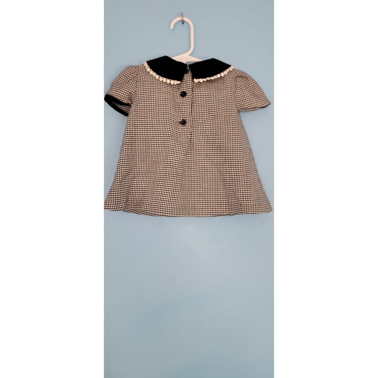 Vintage 3- Piecd Bonnie Baby Outfit, Jacket, Dress And Bloomers Black And White