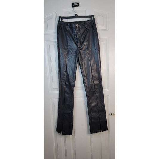 Women's Ayla Black Faux Leather Pants With Front Slit Size Small