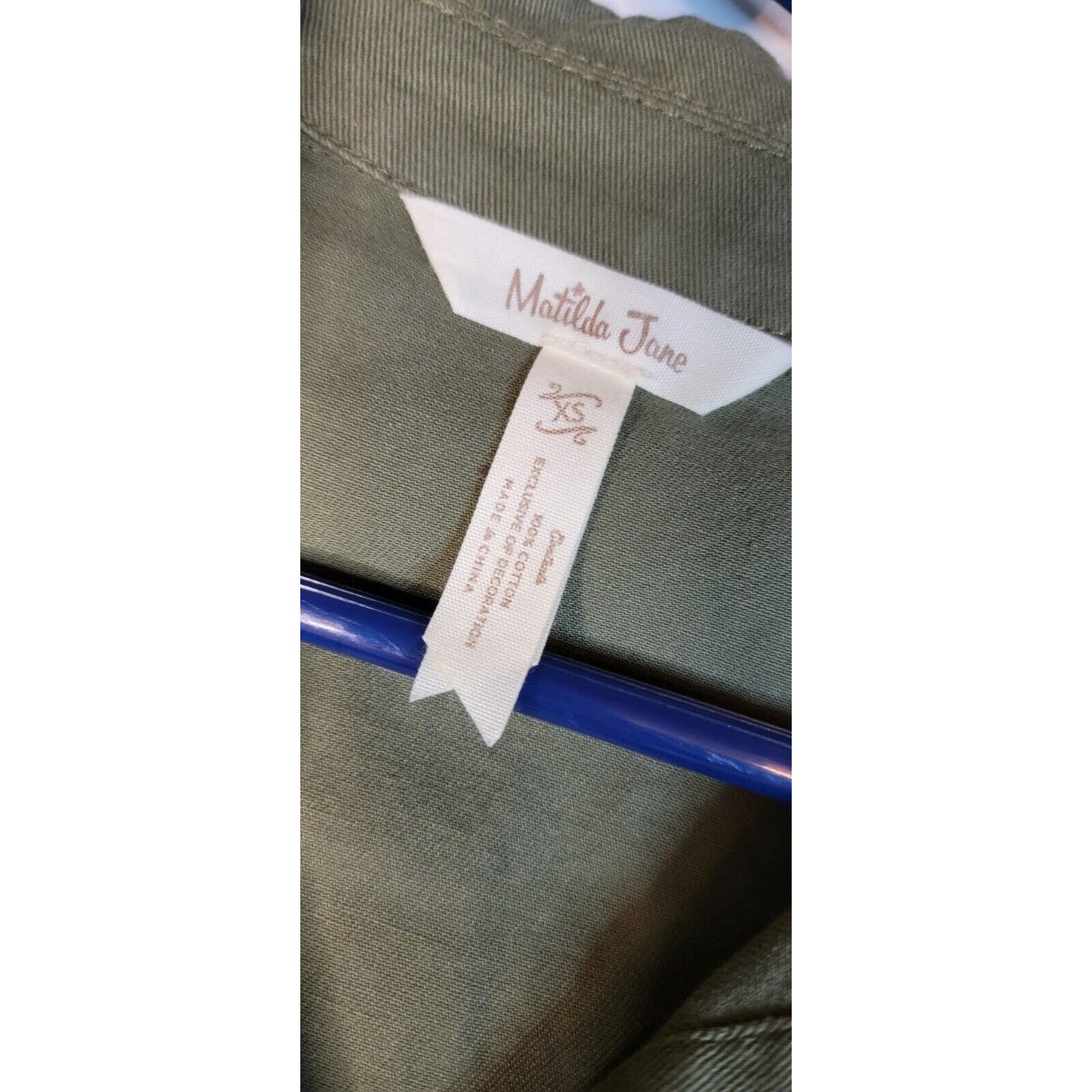 Matilda Jane Embroidered Patchwork Military Jacket Sz XS Army Olive Green Artsy