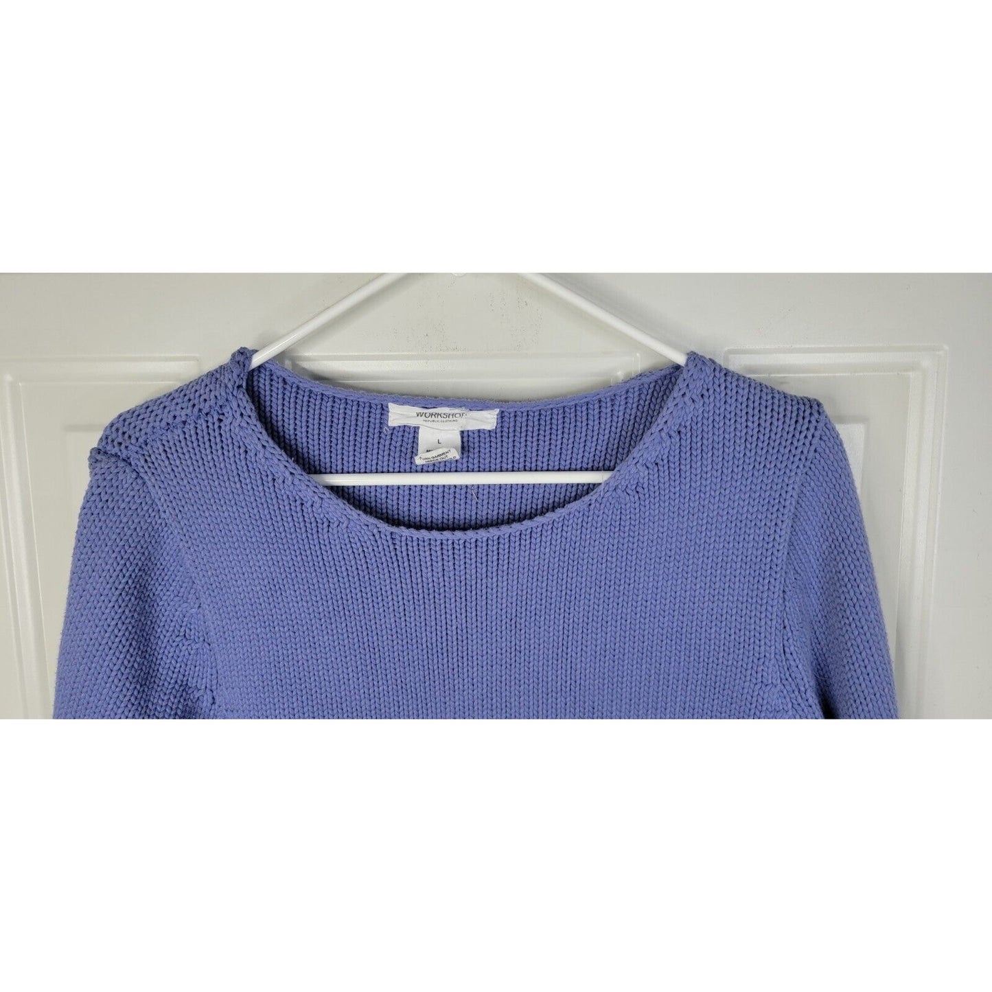 Workshop Republic Clothing Knit Crew Neck Blue Sweater 3/4 Sleeves Size Large