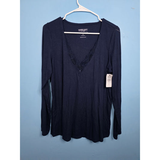 Torrid Size 0 Navy Super Soft Sleep Light Knit Rib Long Sleeve New With Tags