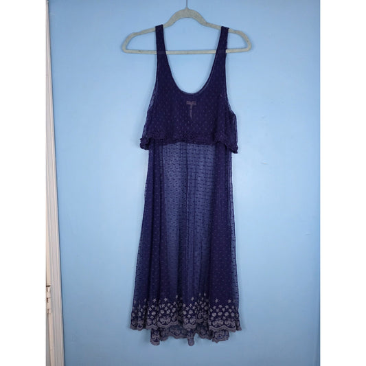 Intimately Free People Navy Swiss Dot Sheer Lace Midi Slip Dress Size Medium