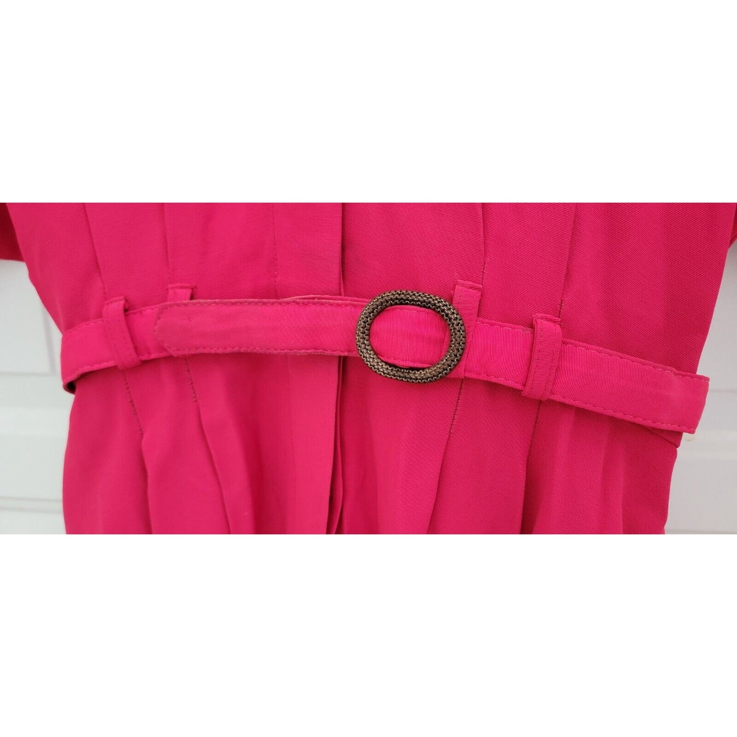 1980s David Benjamin Shin Length Pinky Red Belted Dress With Brooch Size 16