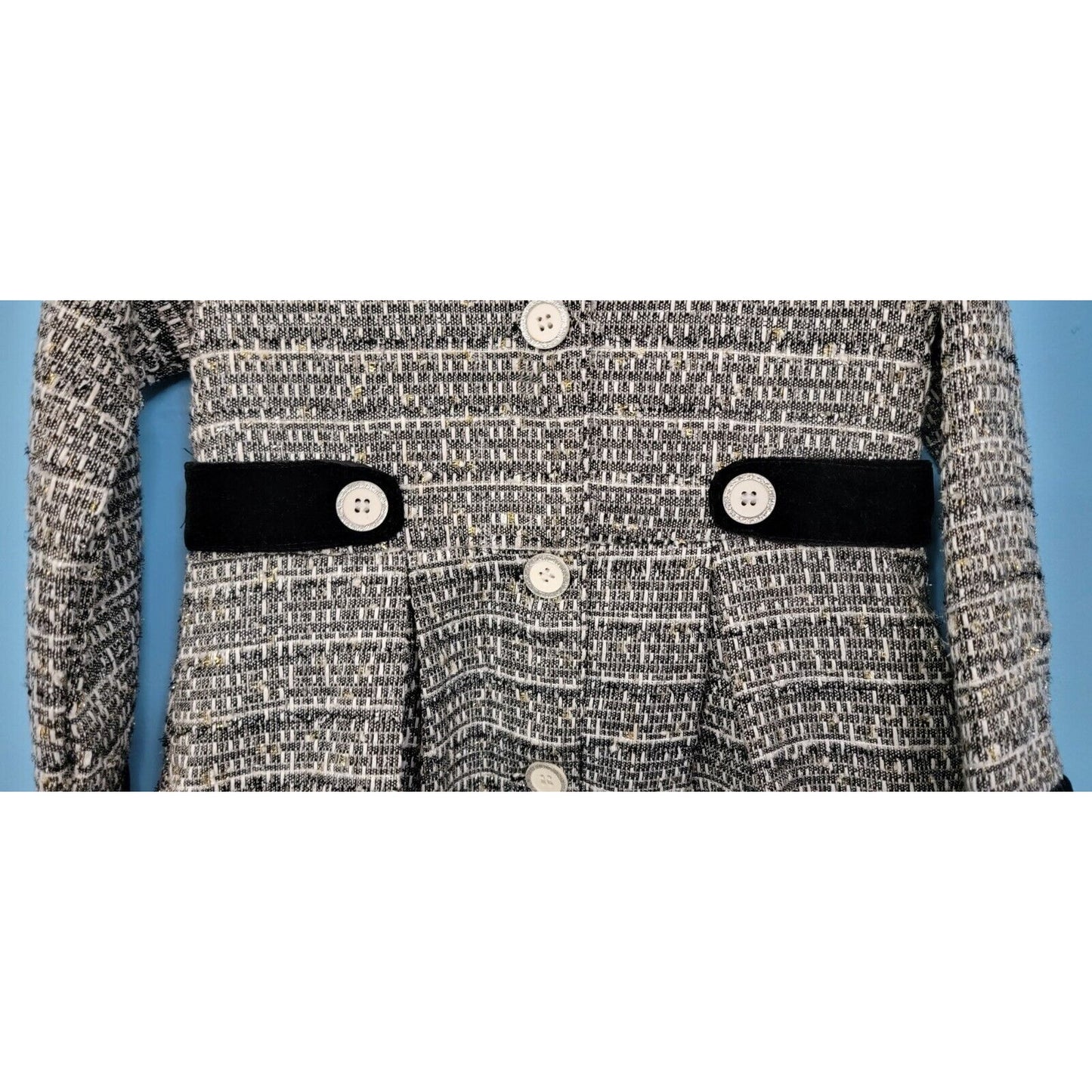 Blueberi Boulevard Black And White Tweed Button Front Pleated Jacket Size 6