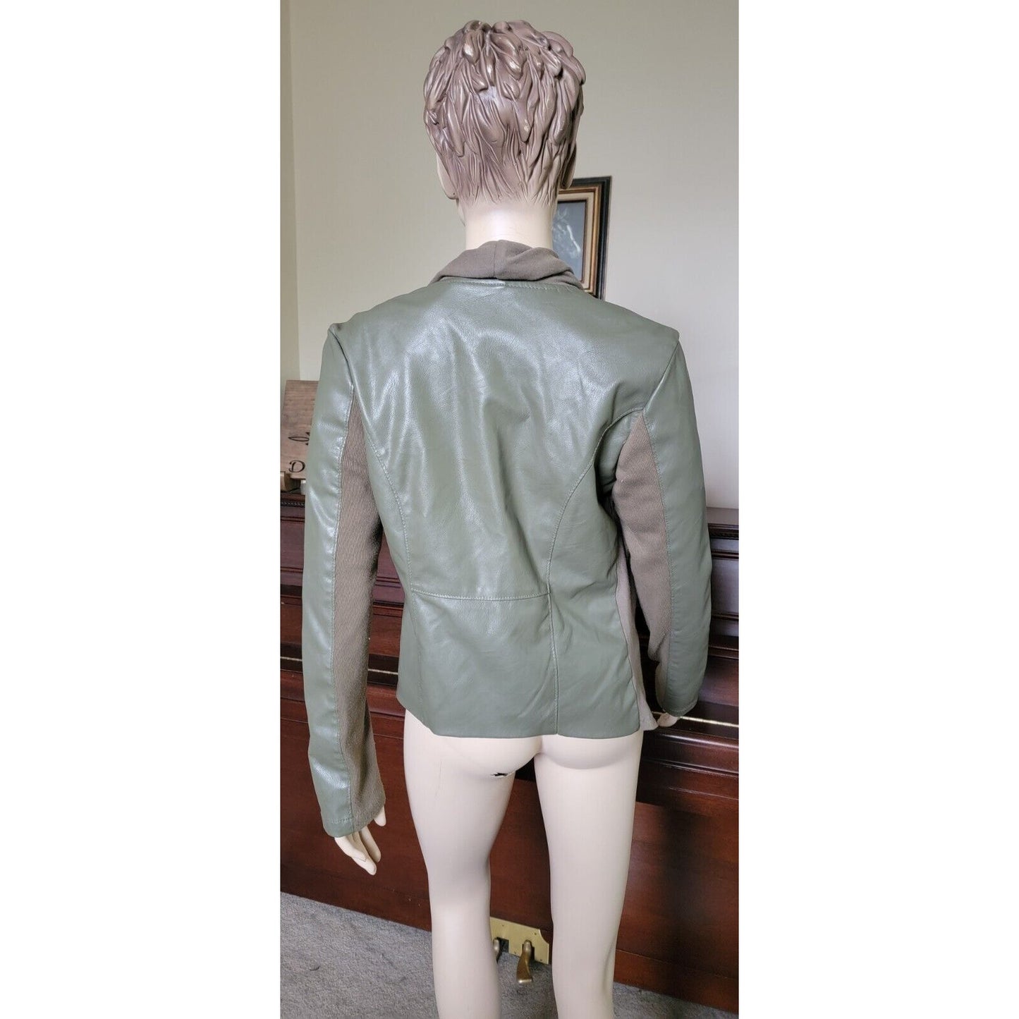 Blank NYC Faux Leather And Fabric Jacket Olive Green Biker Style Size Small