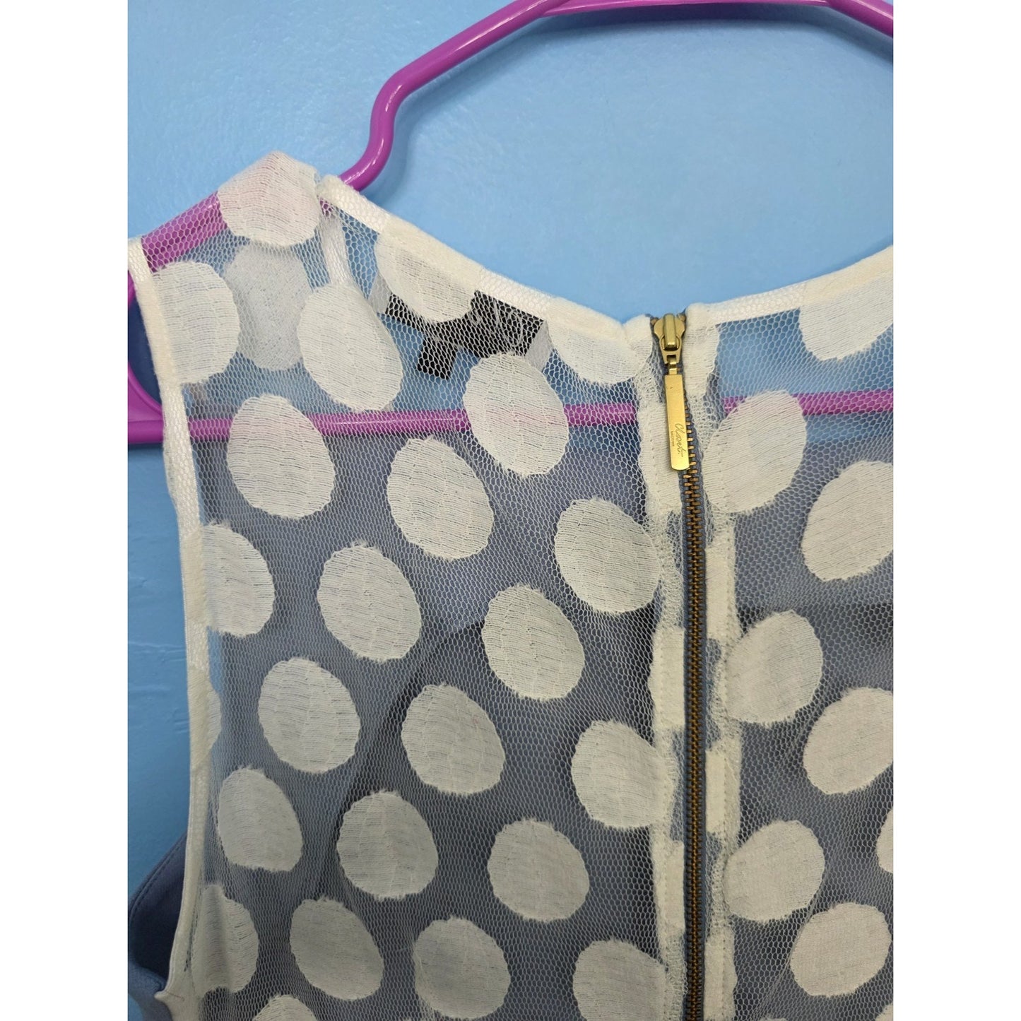 Closet London Women's Size 10 Blue White Polka Dot Lace Sleeveless Mini Dress