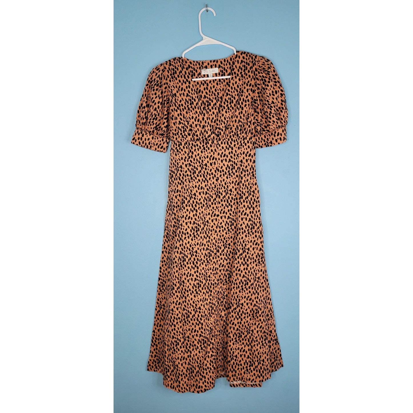 RTR Love, Whit Dotted Puffed Sleeve Midi Dress Small