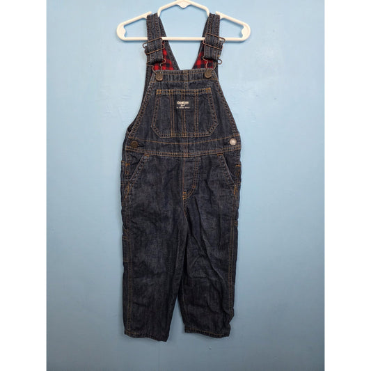 OshKosh Bgosh 3T Denim Buffalo Plaid Flannel Lined Bibs Overalls Jean Toddler