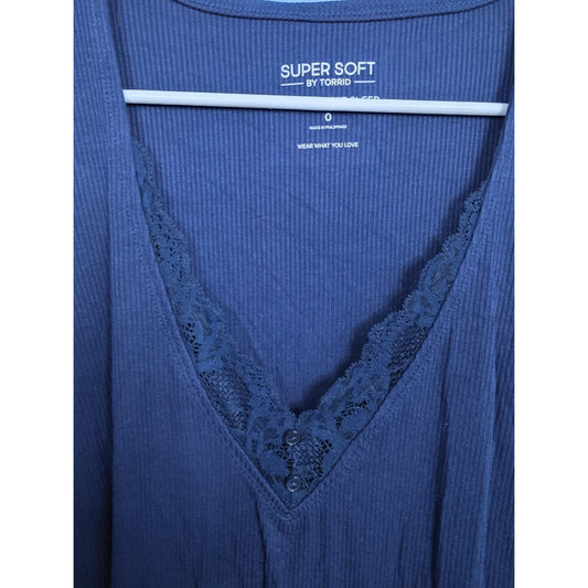 Torrid Size 0 Navy Super Soft Sleep Light Knit Rib Long Sleeve New With Tags