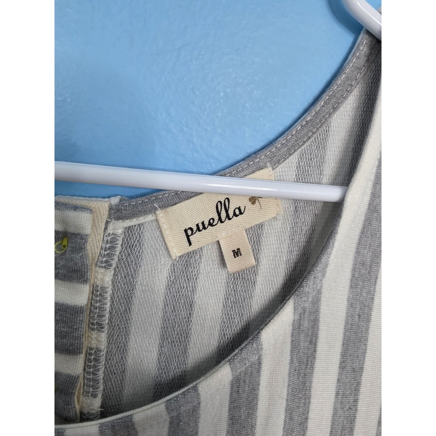 Anthropologie Puella Dress Gray And White Stripe With Flutter Hem Sizes Medium