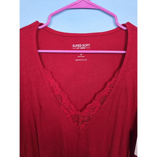 Torrid Size 0 Red Super Soft Sleep Light Knit Rib Long Sleeve New With Tags