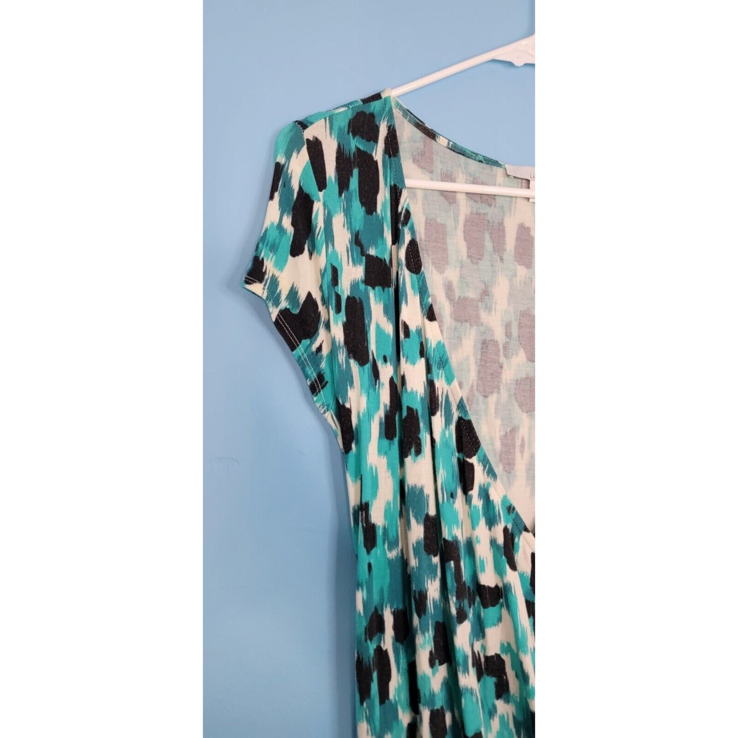 Lucy & Laurel Black White Turquoise Deep V Neck Cap Sleeve Dress Size Small