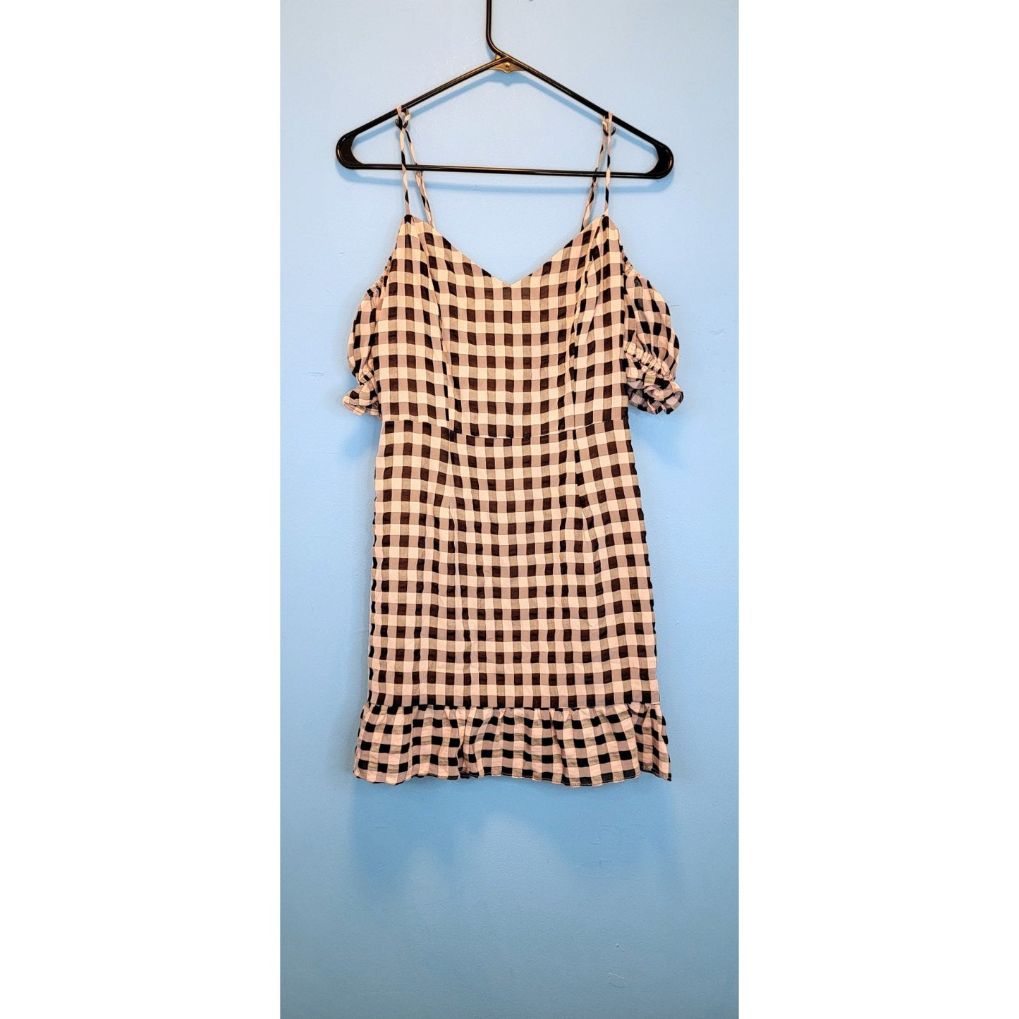 Estrella Cosmopolitain X DTP Pink Plaid Cold Shoulder Mini Dress Size Medium