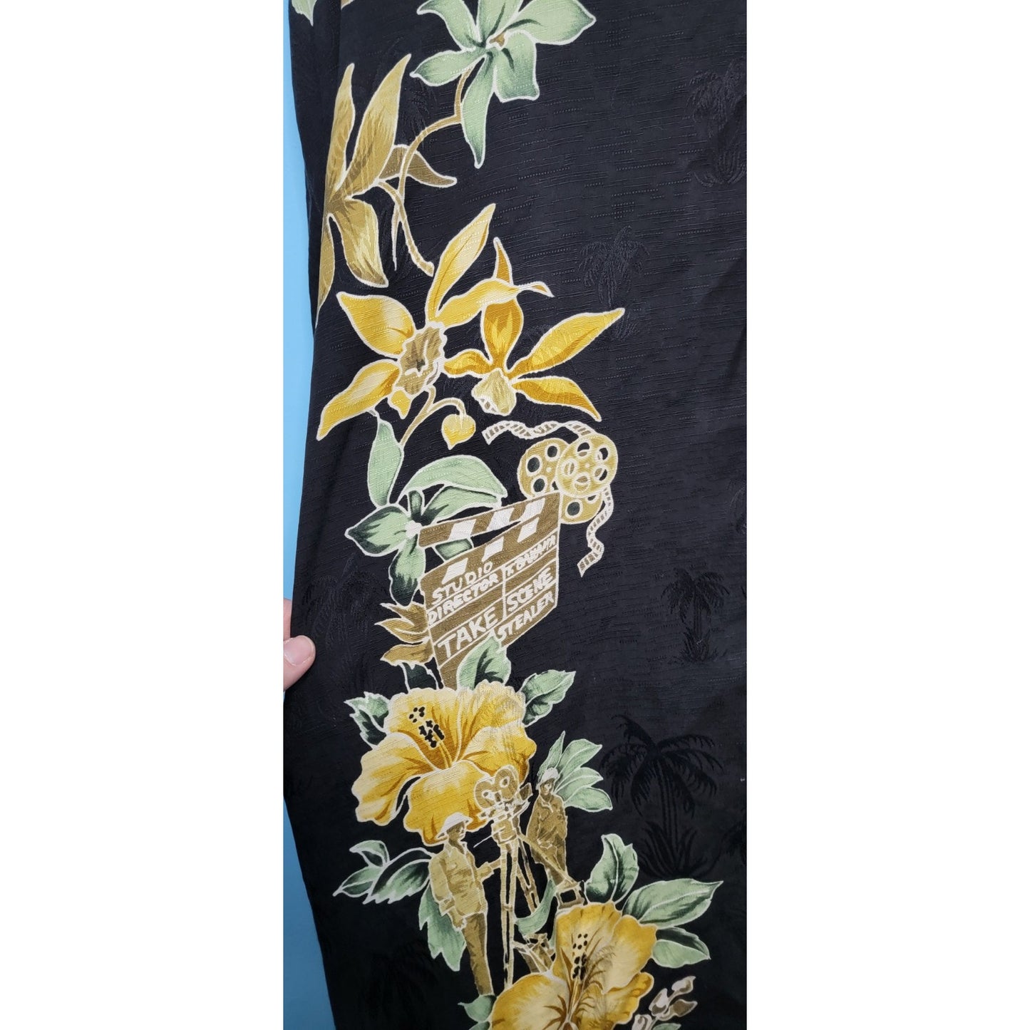 TOMMY BAHAMA 100% SILK BLACK YELLOW TROPICAL FLOWER SHORT SLEEVE SHIRT - XL