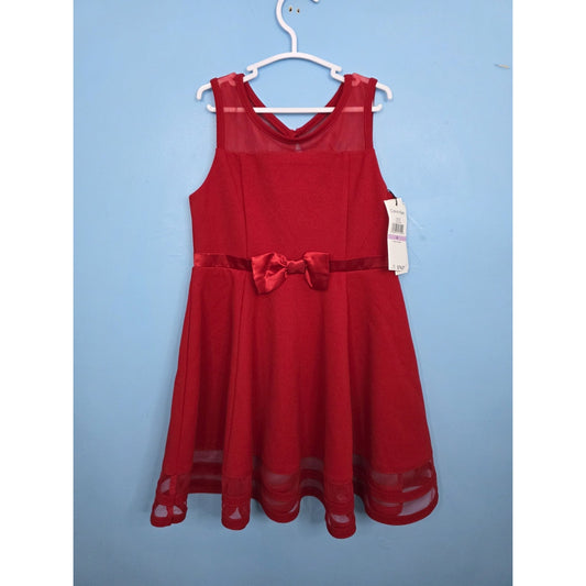 Calvin Klein Illusion Size 6 Mesh Bow Front Dress, Girls Red Sleeveless MSRP $74