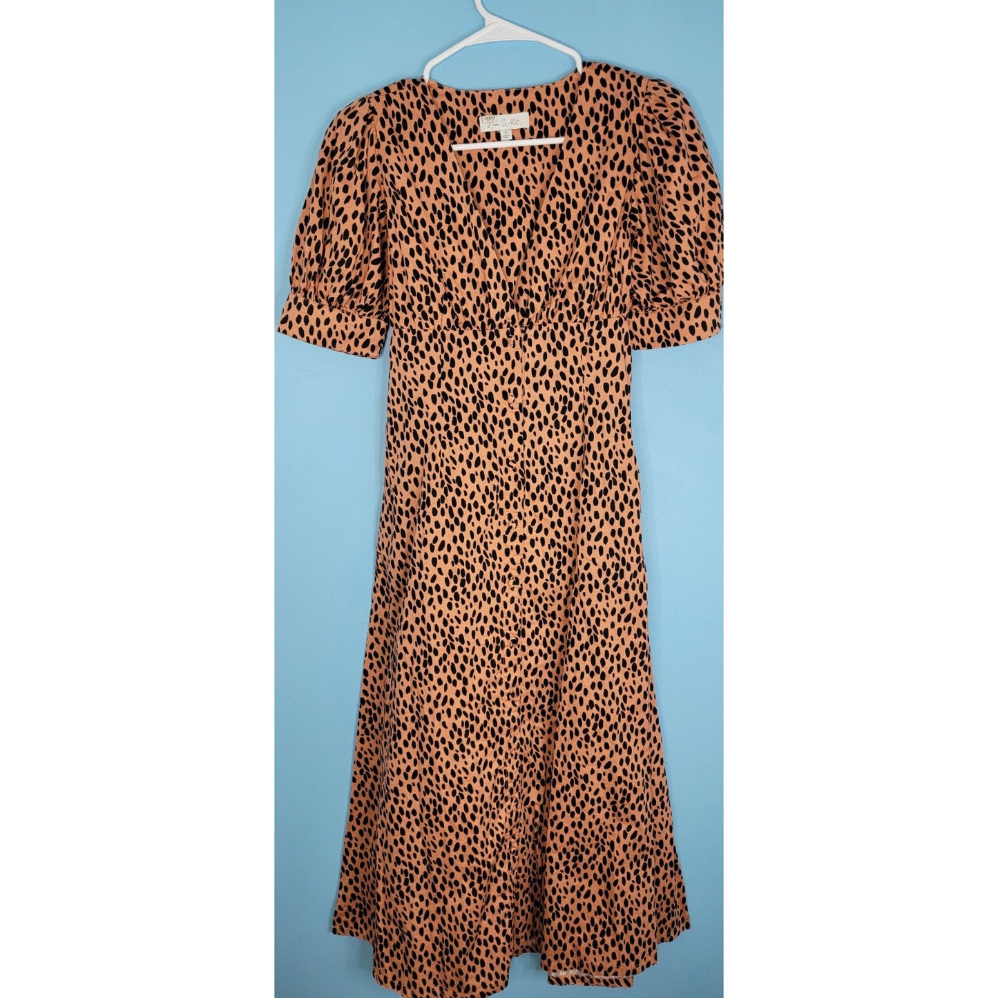 RTR Love, Whit Dotted Puffed Sleeve Midi Dress Small