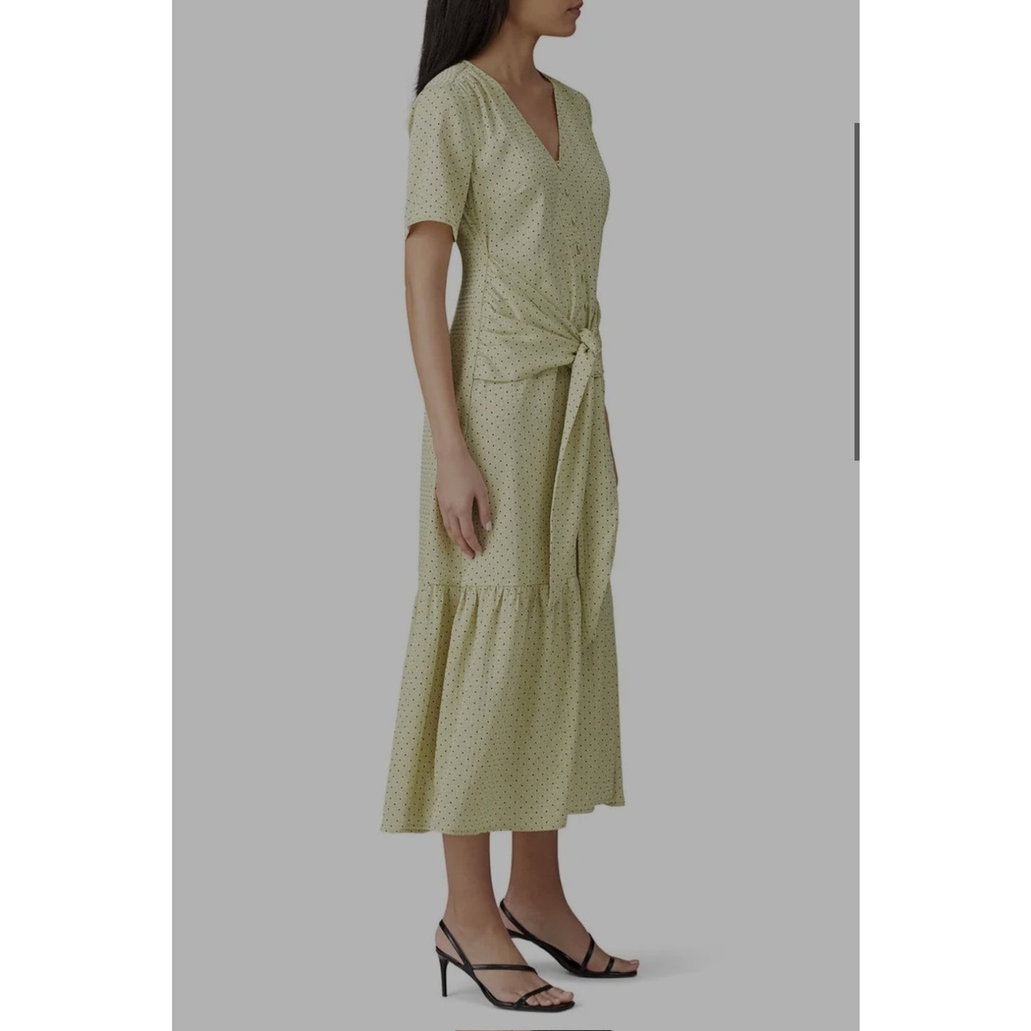 Love, Whit Citron Dot Midi Maxi Dress Womens Sz XS Tie Waist Green Whitney Port