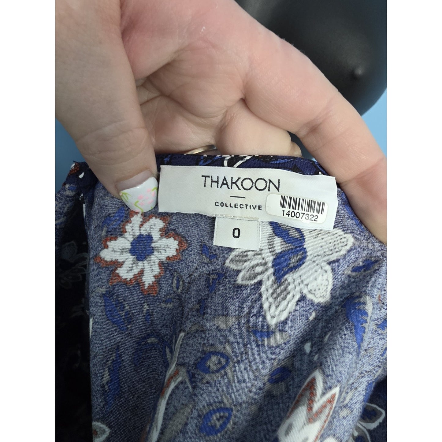 Thakoon Collective Navy Lotus Printed Dress Size 0 V-Neck Ruffled High-Low Hem