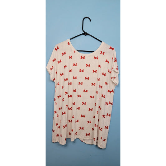Disney Parks Womens T-Shirt XXL Red White Minnie Mouse Bow Print Slit Back