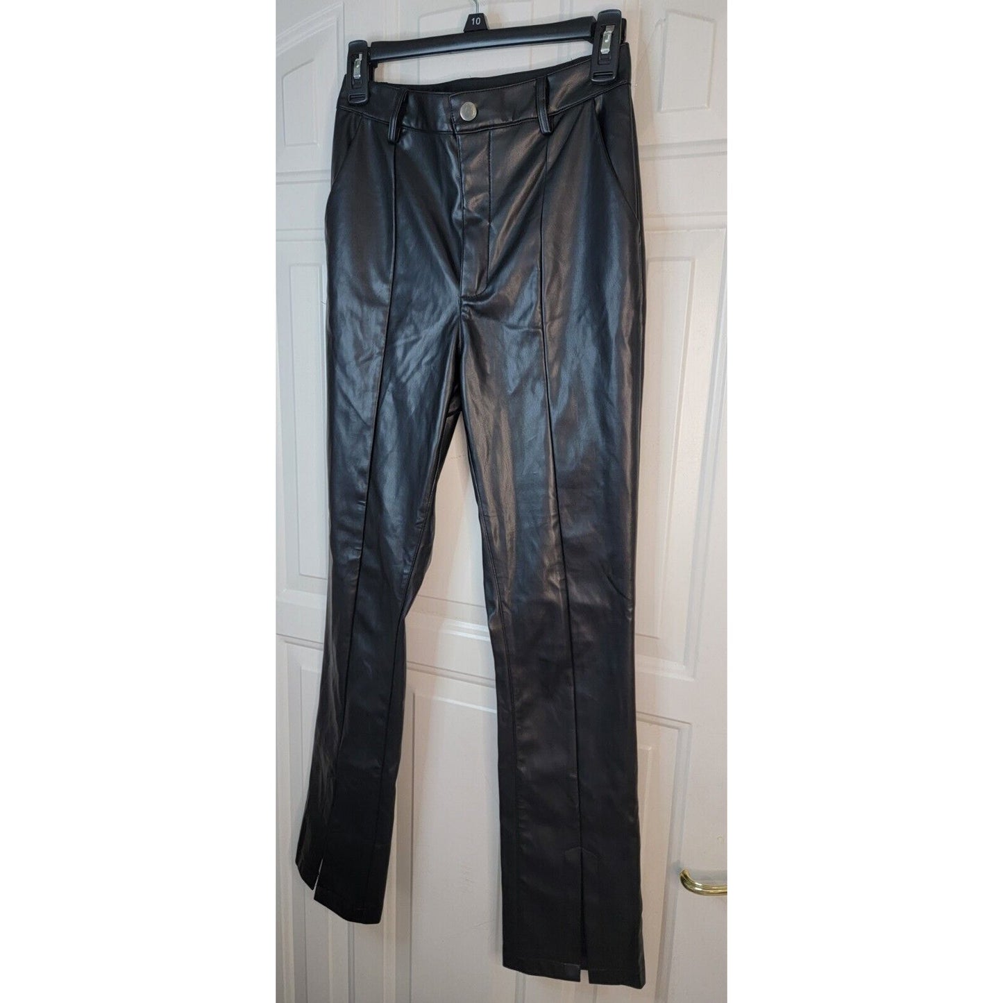 Women's Ayla Black Faux Leather Pants With Front Slit Size Small