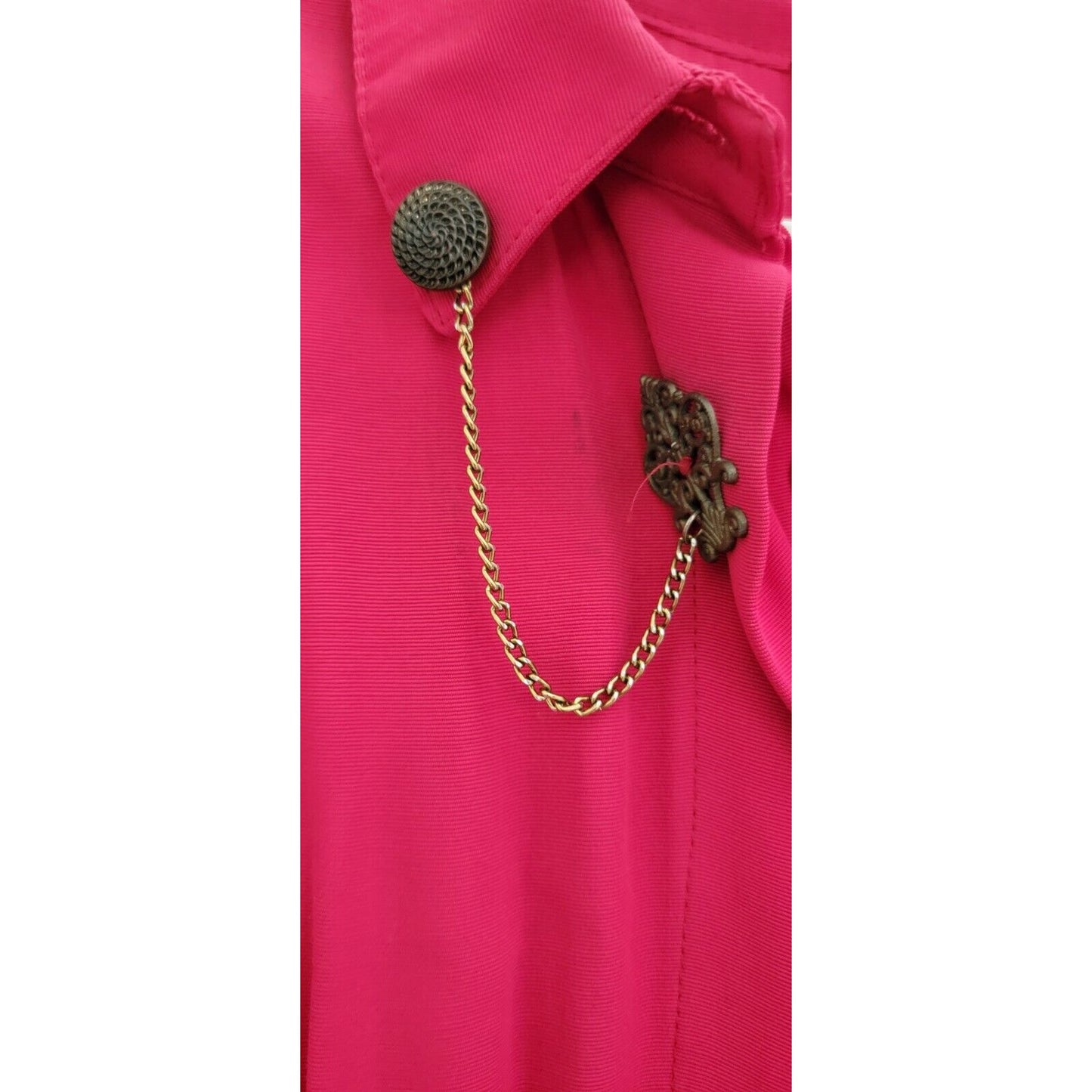 1980s David Benjamin Shin Length Pinky Red Belted Dress With Brooch Size 16