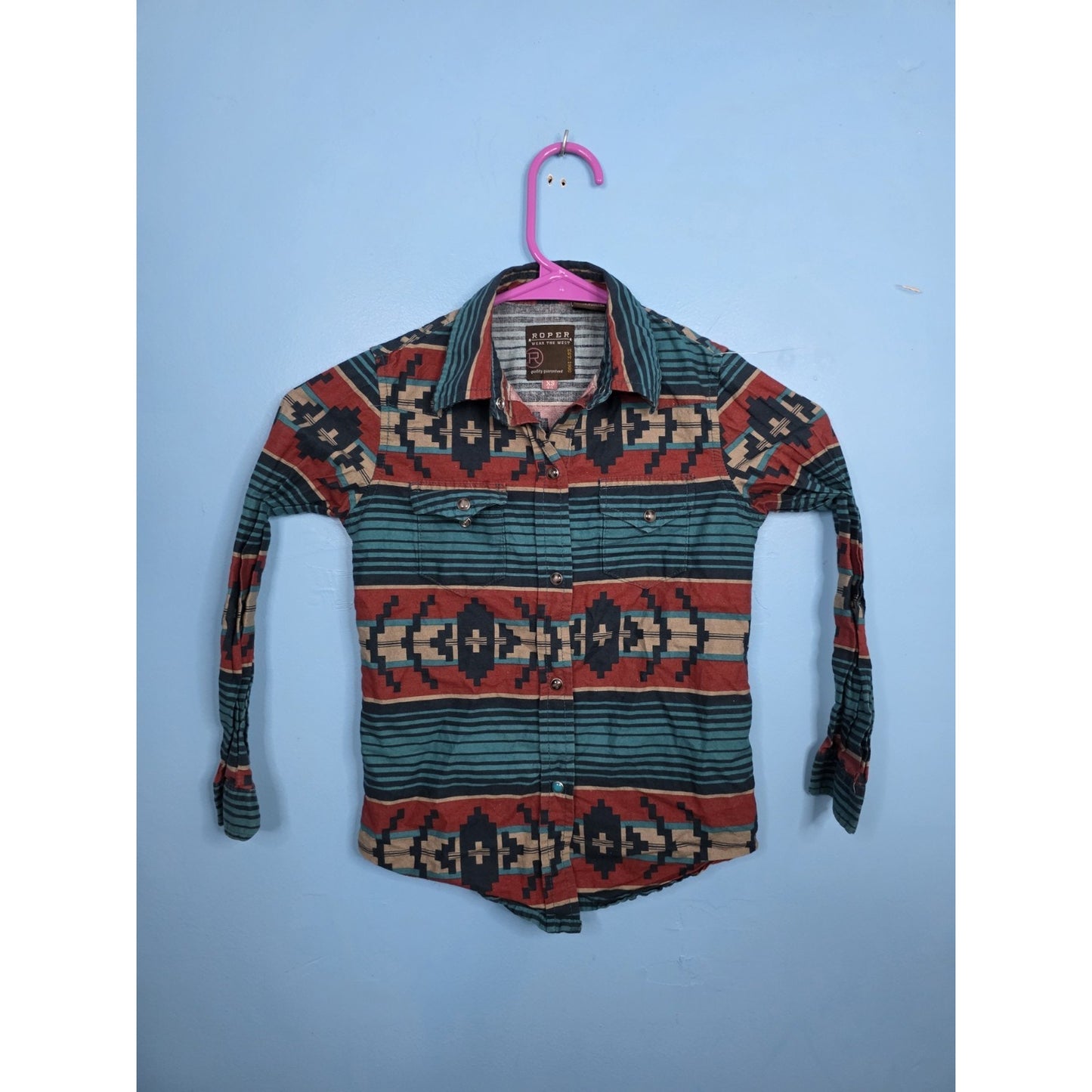 Roper Girls XS (4-5) Snap Ombre Aztec Horizontal Rust