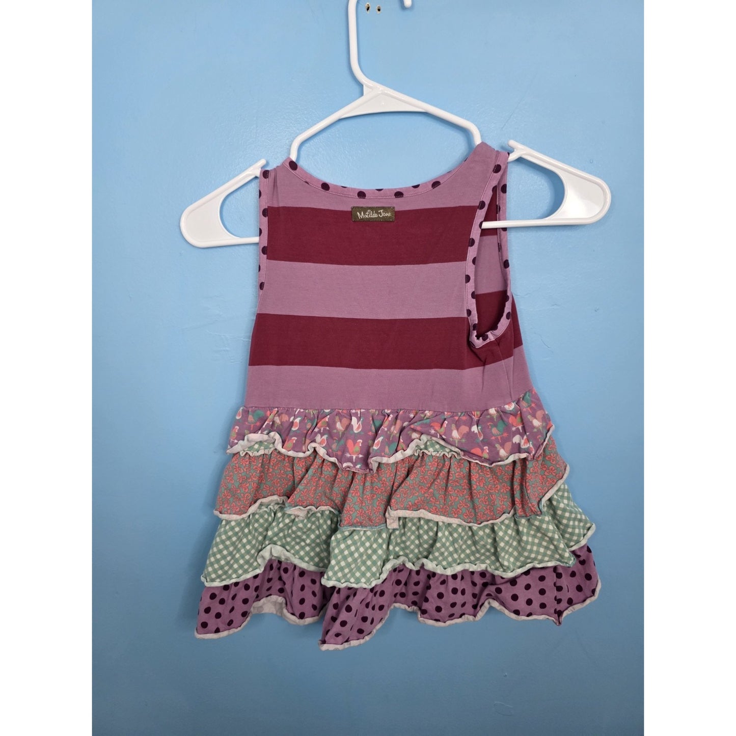 Matilda Jane Top Sz 8 Oh Dear Ruffles Tunic Tank Once Upon A Time Dots Stripes