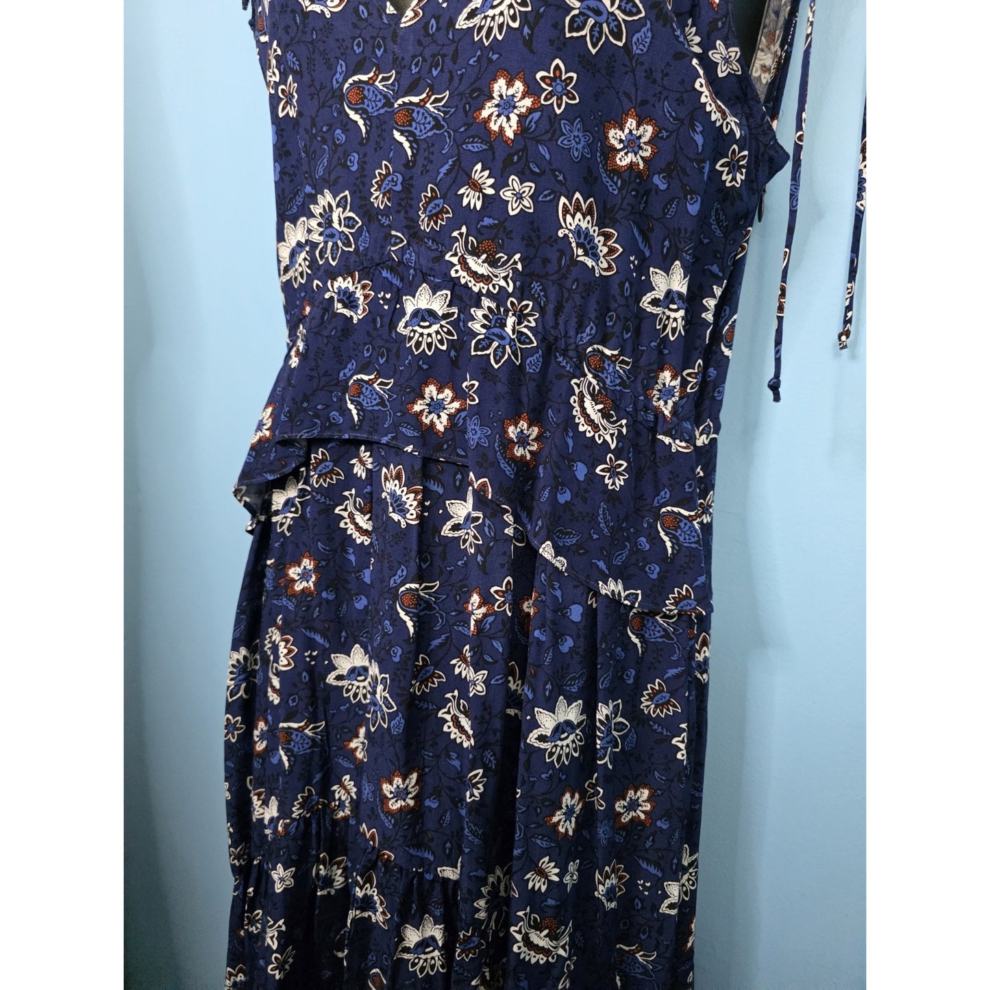 Thakoon Collective Navy Lotus Printed Dress Size 0 V-Neck Ruffled High-Low Hem