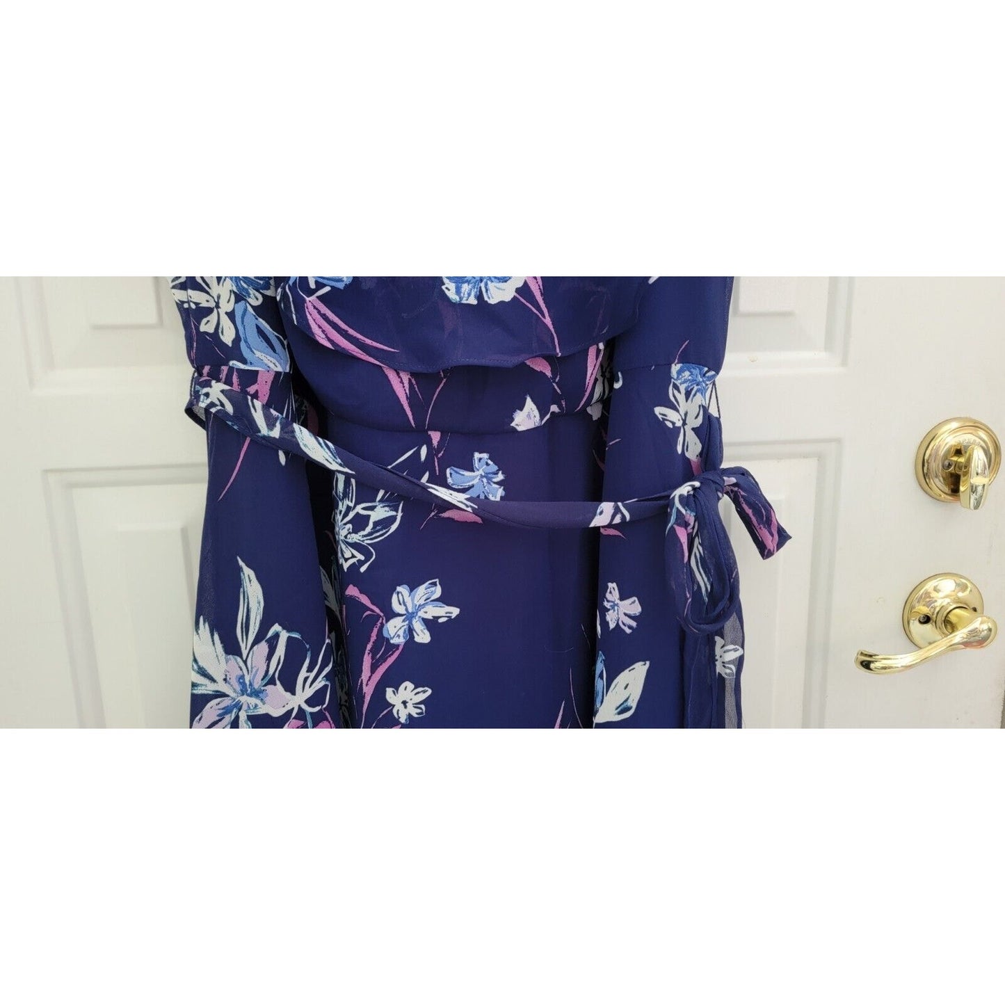 LANE BRYANT Floral Flutter Midi Dress Size 22 Chiffon Navy Blue Cocktail Wedding