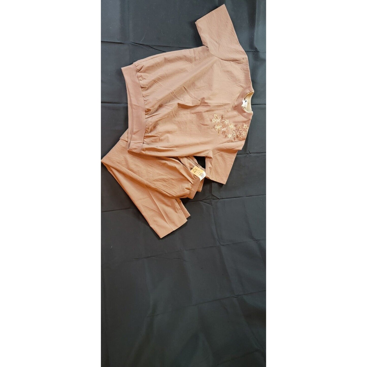 Bonworth 2 Piece Outfit Brown With Floral Embroidered Size Small, Top NWT
